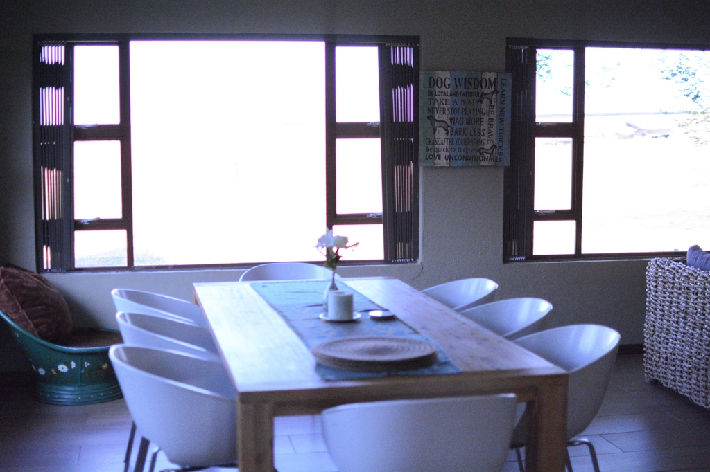 Dining table with farmhouse windows