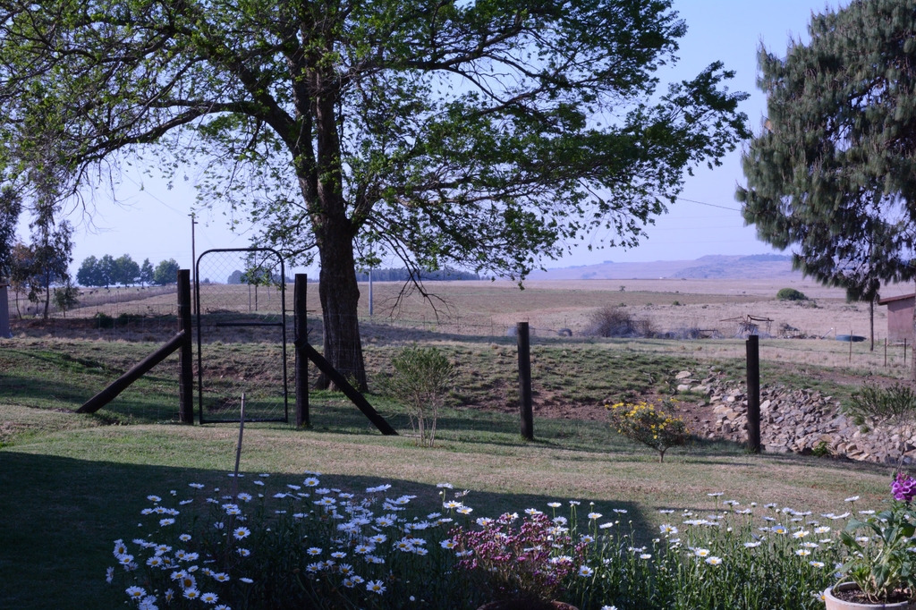 Garden gate looking out over the farm fields