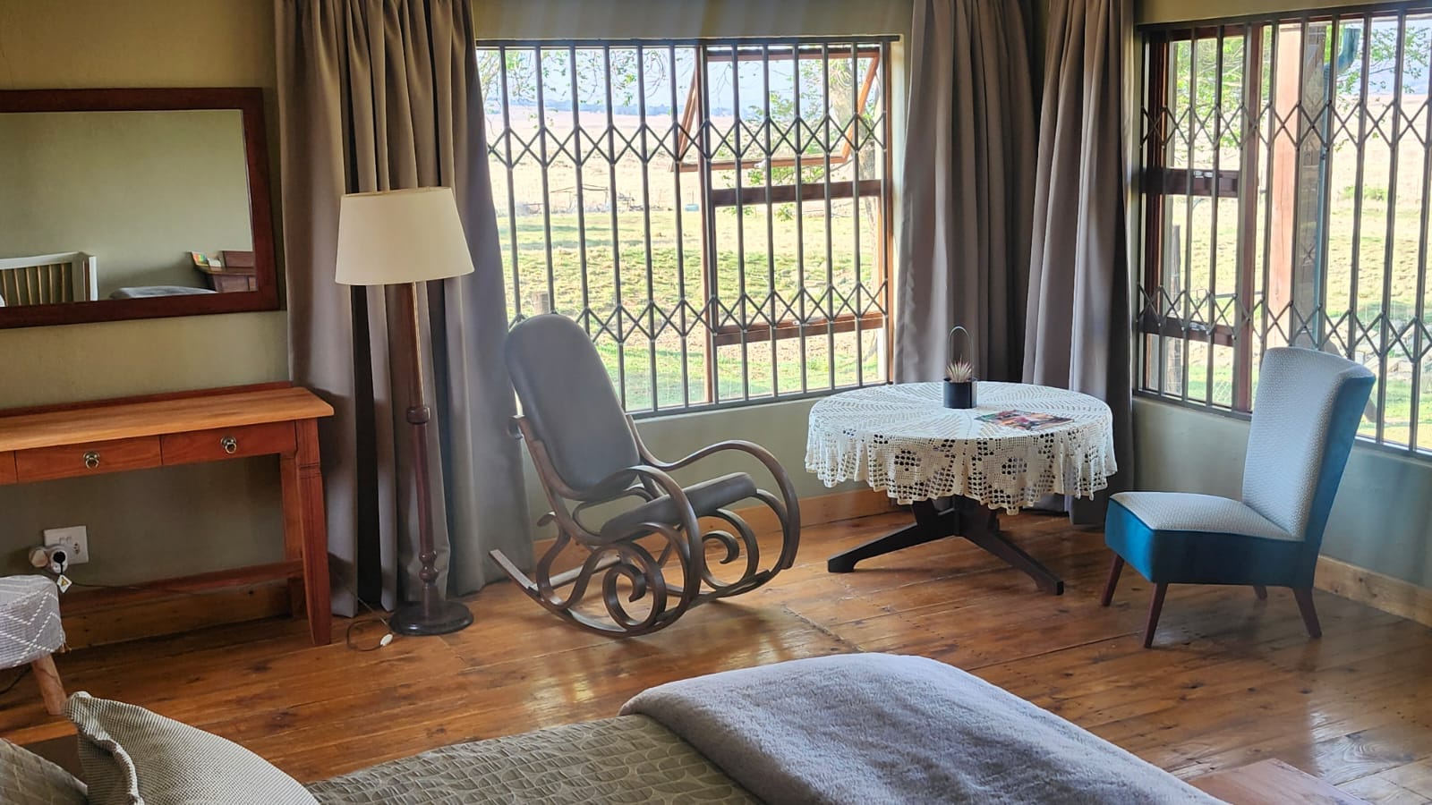 Bedroom sitting area with countryside views